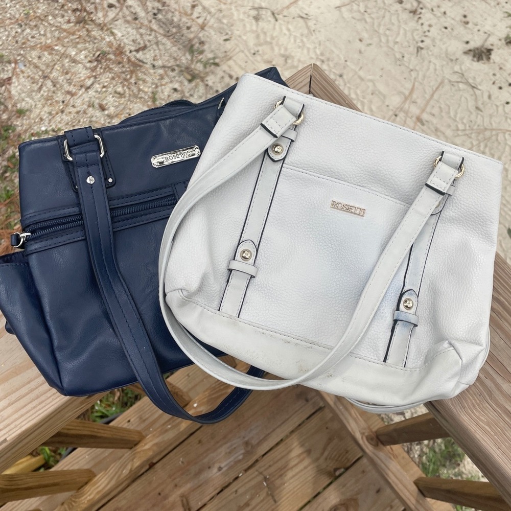 Rosetti Shoulder Bag Women Set of 2 Navy White Pebble Faux Leather Minimalist